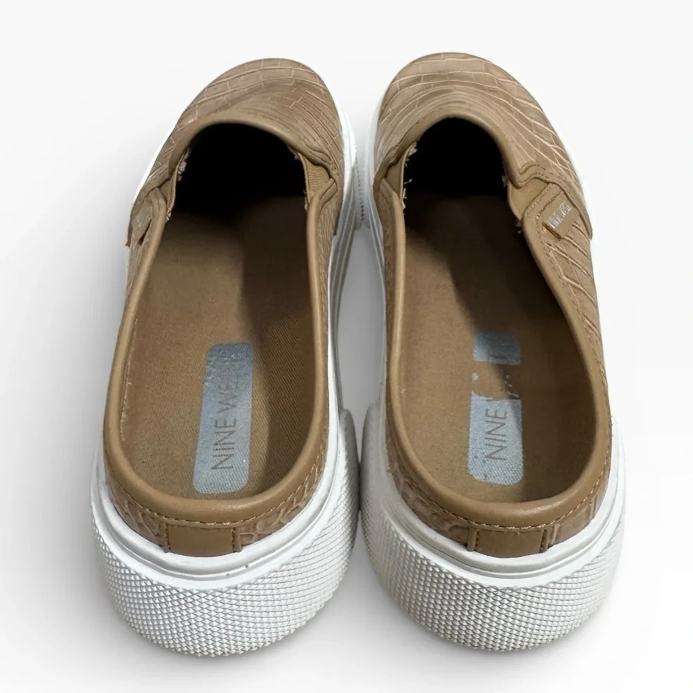 Nine West Hayzel Croc Embossed Slip On Platform Sneaker Mules Size 7.5